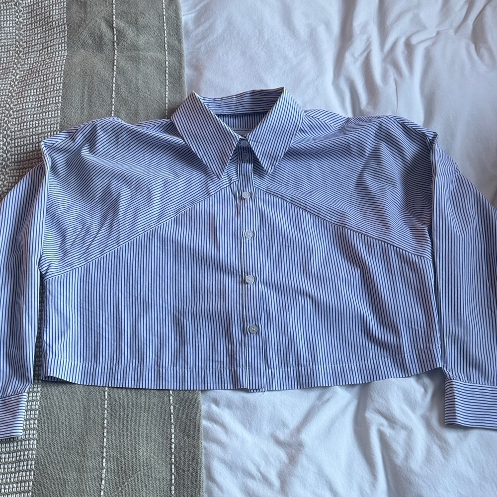 Maeve Blue and White Striped Shirt